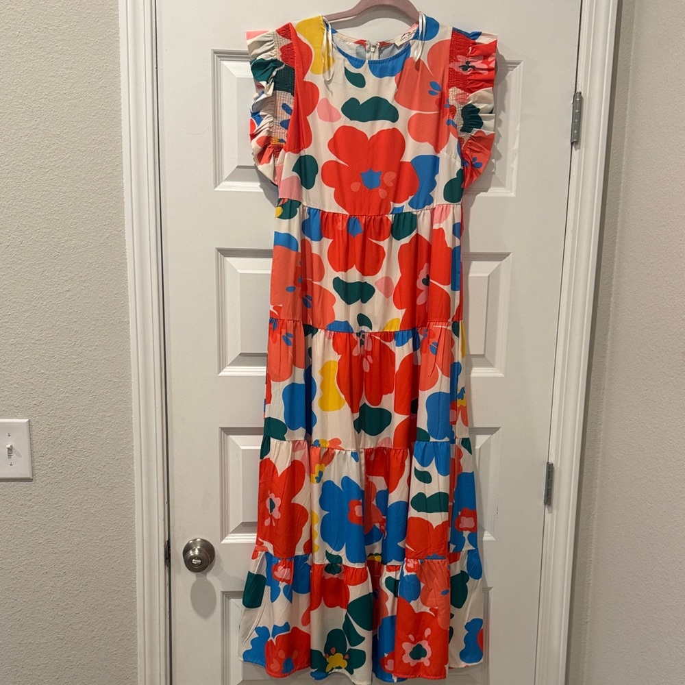 Floral Ruffle Sleeve Maxi Dress